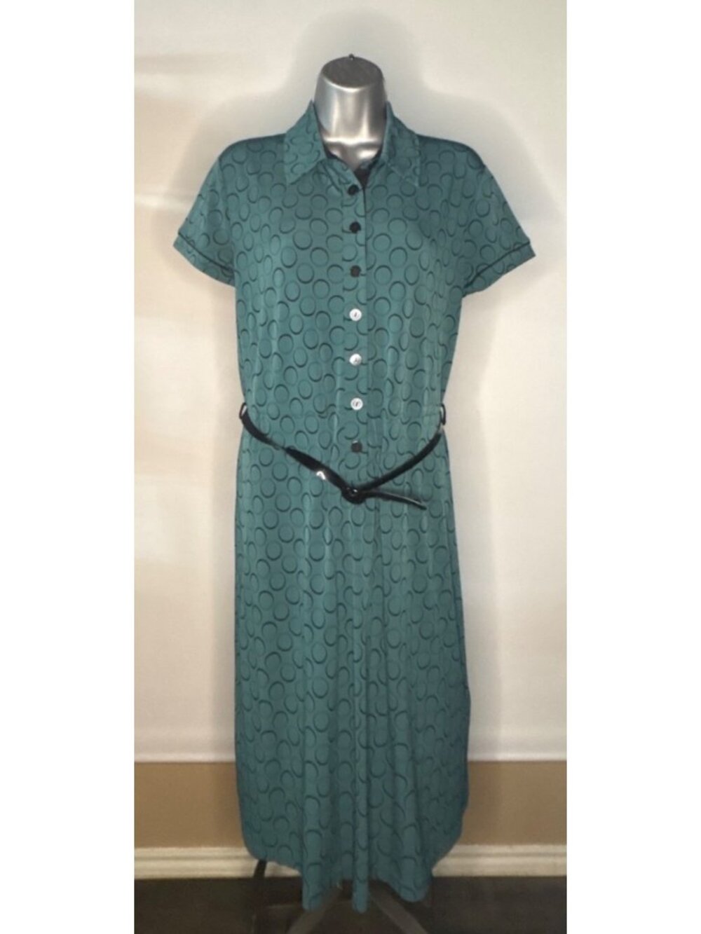 APT. 9 Teal Polka Dot Dress Y2K Women's Size PM Vintage Midi Waist Dress